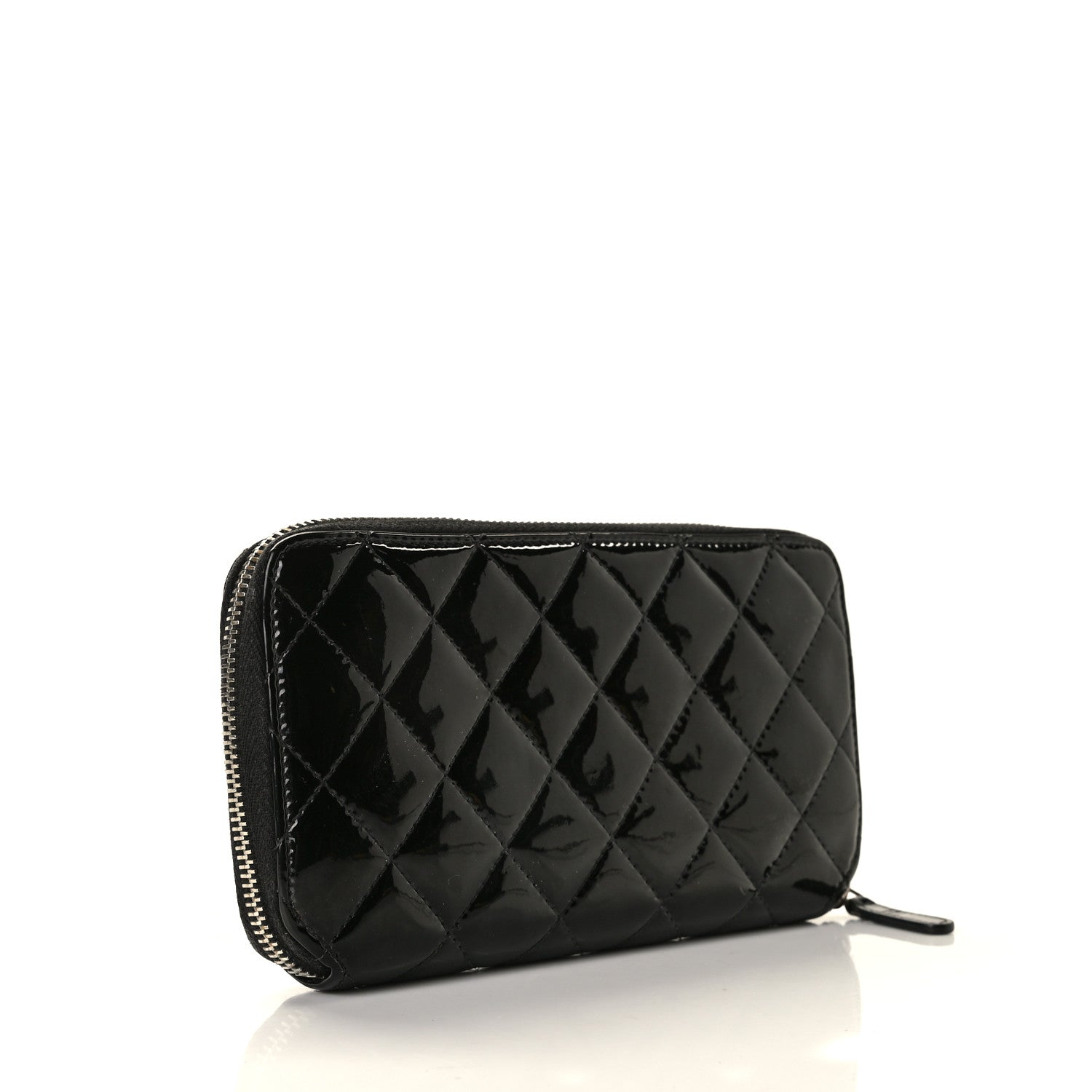 Chanel Patent Quilted Small Zip Around Wallet Black 2 of 8