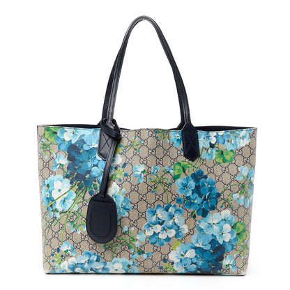 Gucci GG Supreme Monogram Blooms Medium Reversible Tote Beige Blue Navy 1 of 24