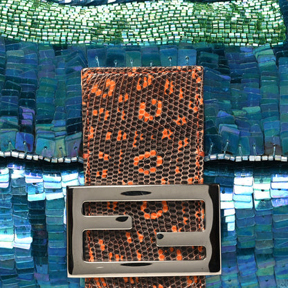 Fendi Sequin Beaded Lizard Baguette Verde Arancio 8 of 11