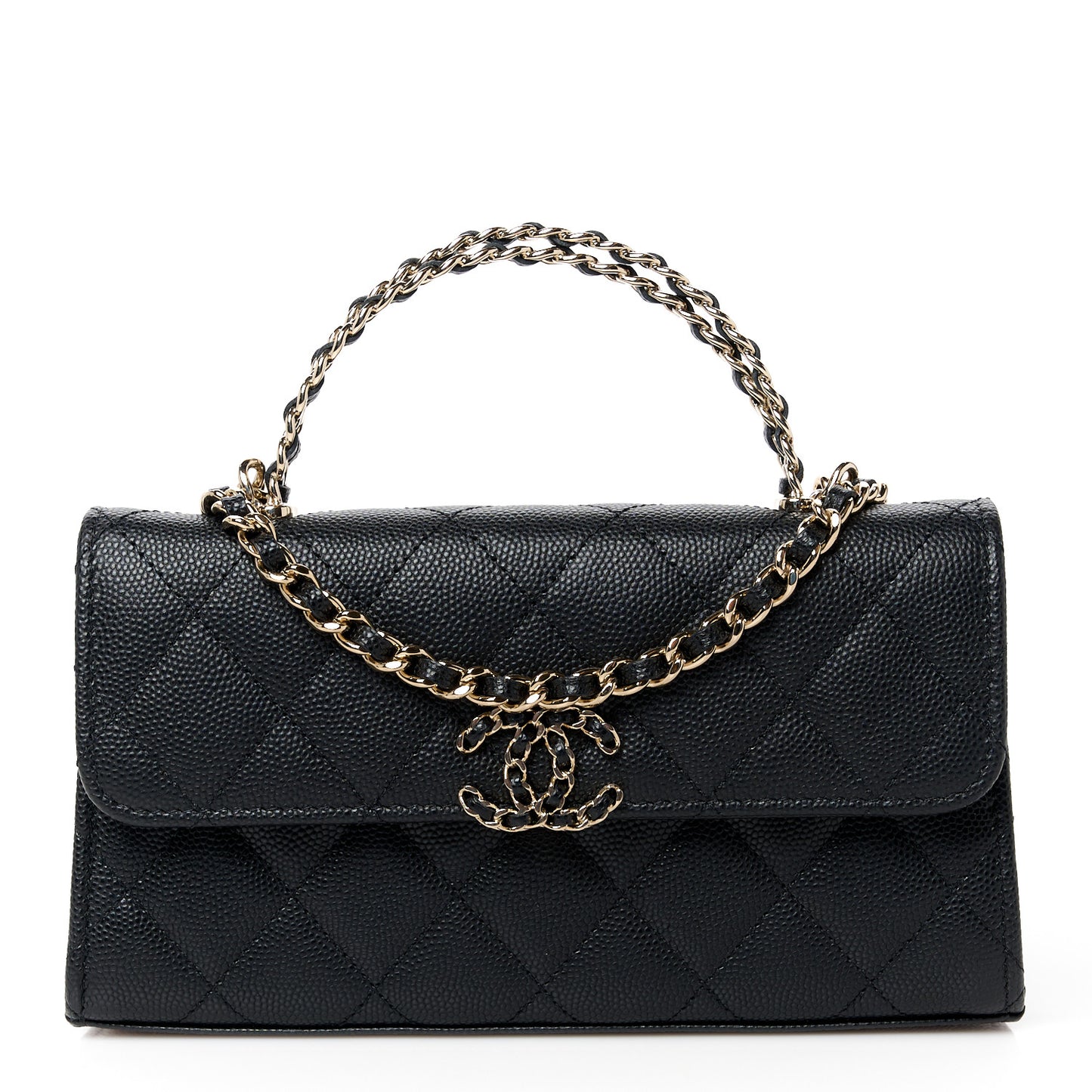 Caviar Quilted Chain Match Top Handle Phone Holder With Chain Black