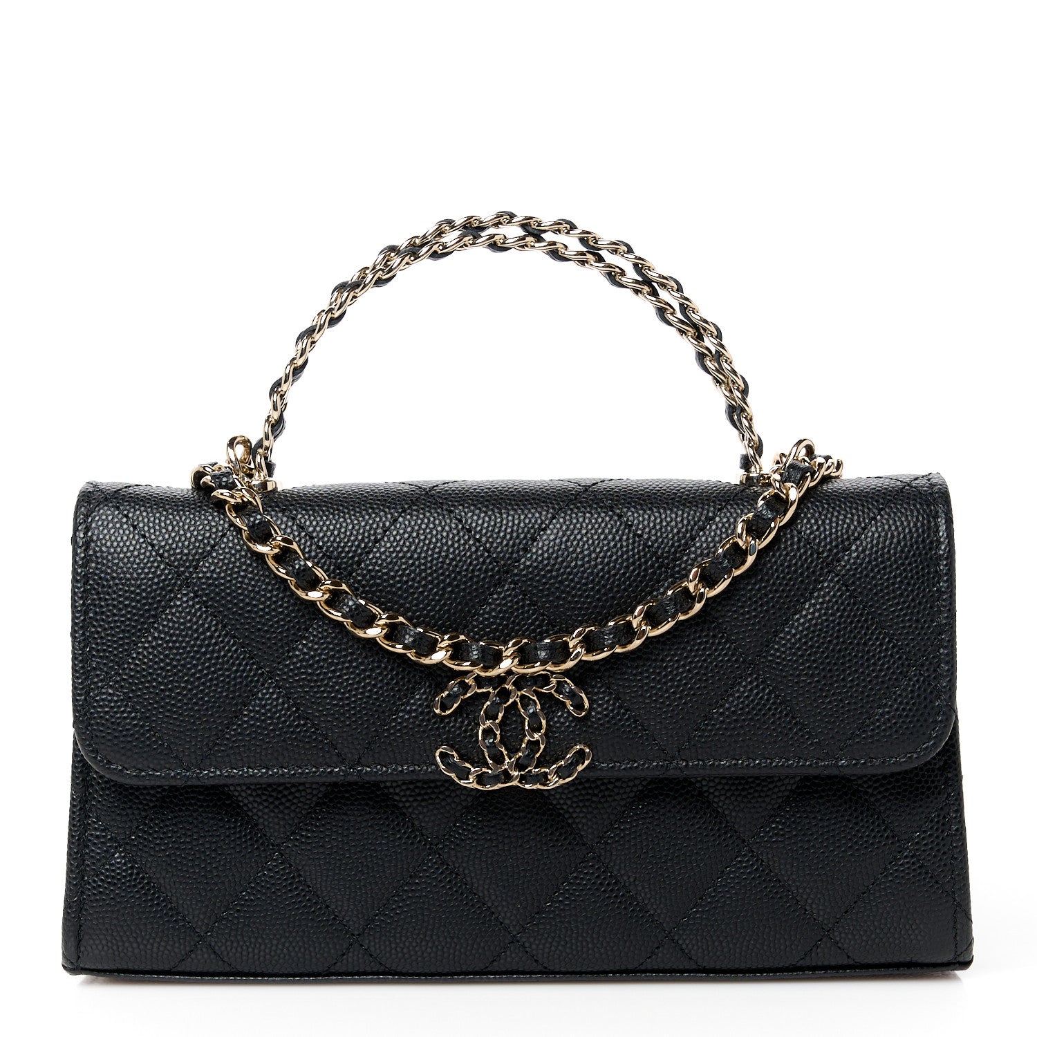 Chanel Caviar Quilted Chain Match Top Handle Phone Holder With Chain Black 1 of 10