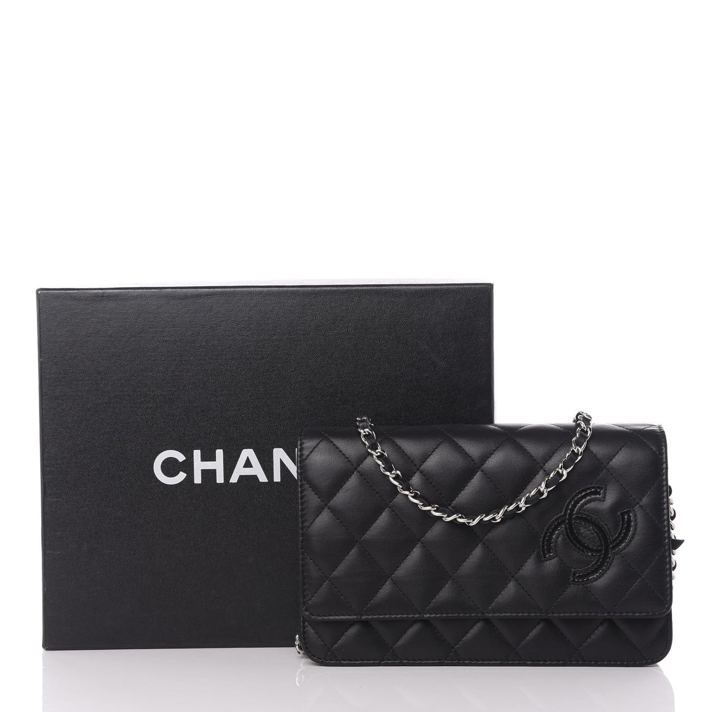 Calfskin Quilted Wallet On Chain WOC Black