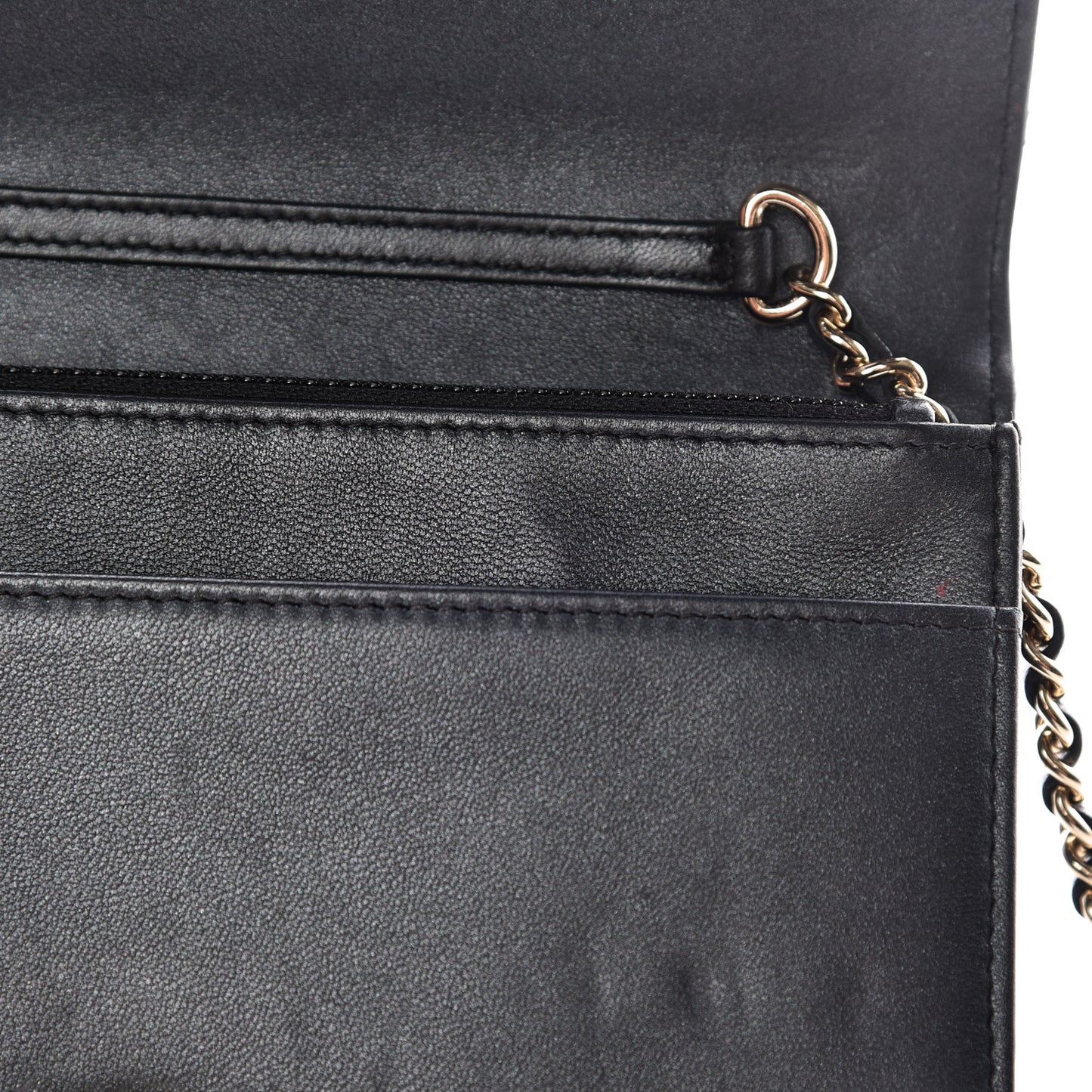Iridescent Lambskin Quilted Pearl Wallet On Chain WOC Black