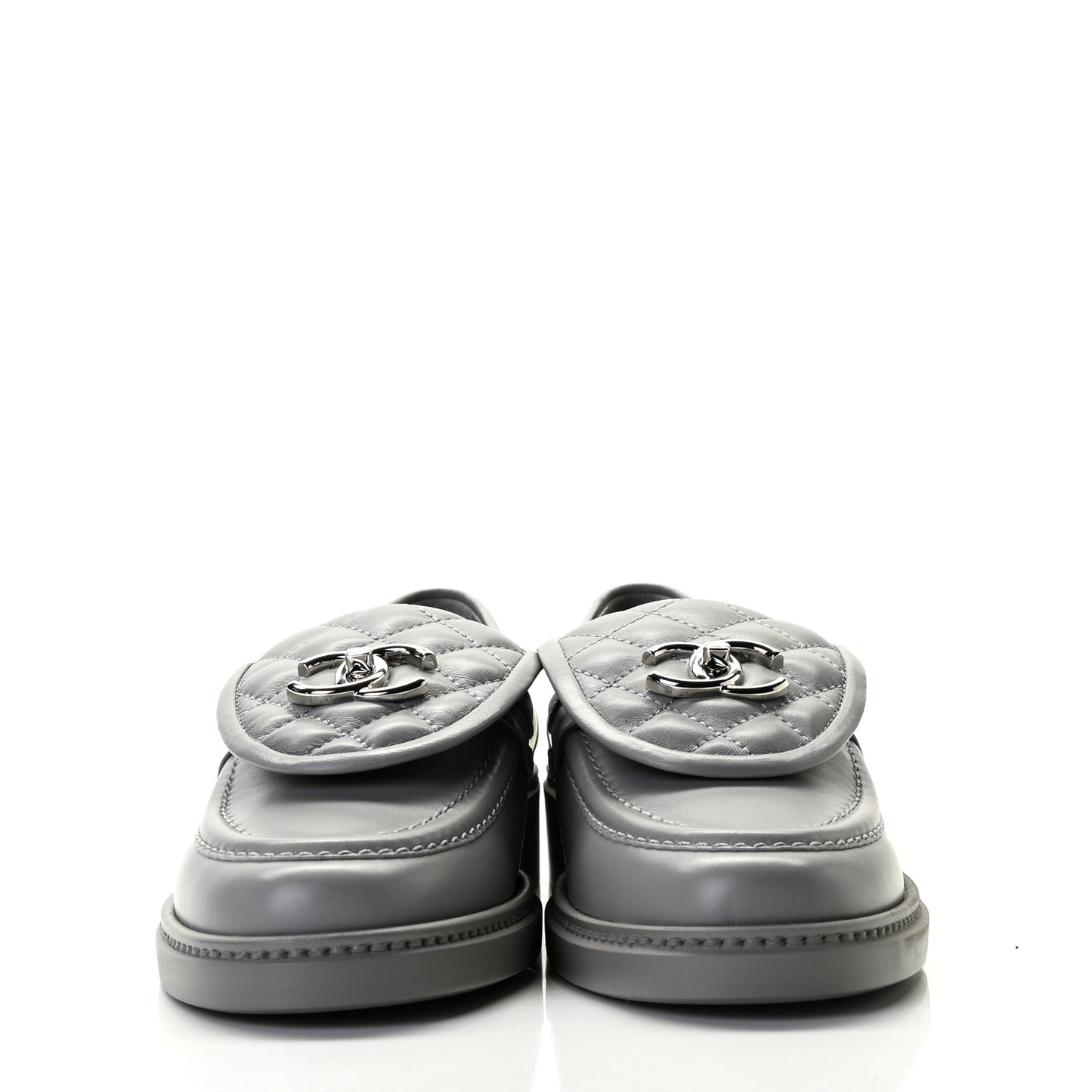 Lambskin Quilted CC Turnlock Loafers 38 Grey