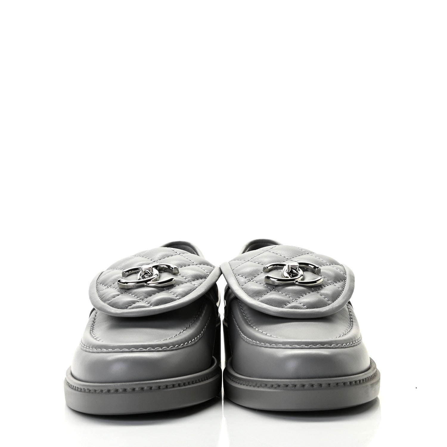 Chanel Lambskin Quilted CC Turnlock Loafers 38 Grey 3 of 9