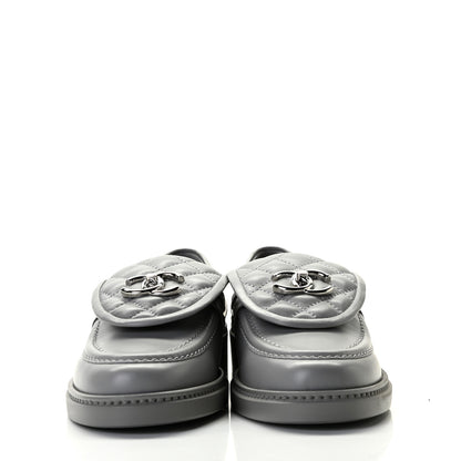 Chanel Lambskin Quilted CC Turnlock Loafers 38 Grey 3 of 9