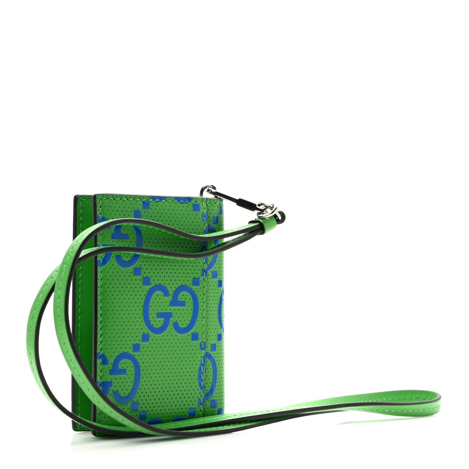 Gucci Calfskin GG Tennis Bi-Color Embossed Card Case Joy Green Joy Blue 3 of 7