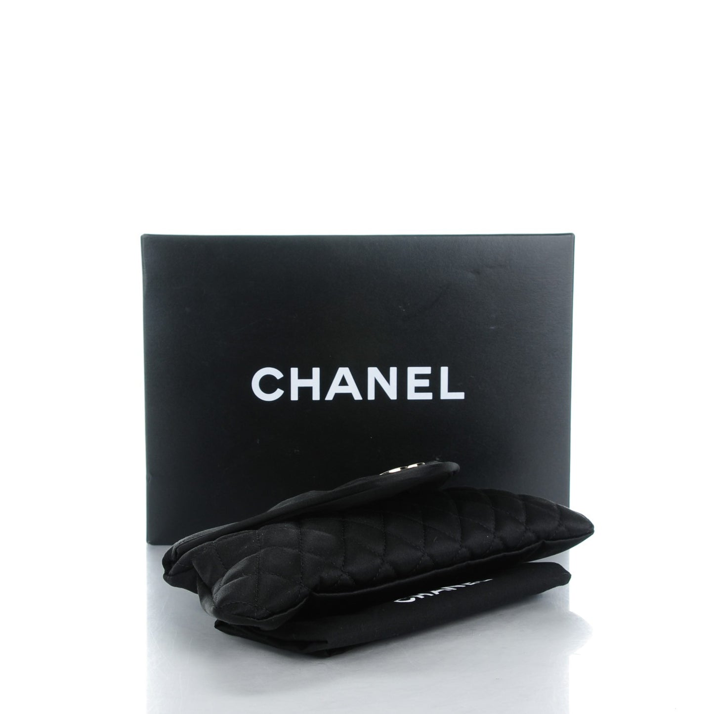 Satin Quilted Flap Clutch Black
