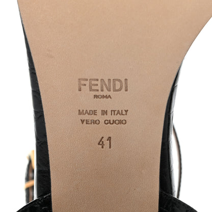 Fendi Vitello Crocodile Embossed Promenade Ankle Strap Sandals 41 Black 6 of 7