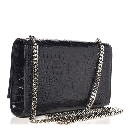 Saint Laurent Calfskin Crocodile Embossed Small Classic Monogram Kate Tassel Satchel Navy 3 of 7