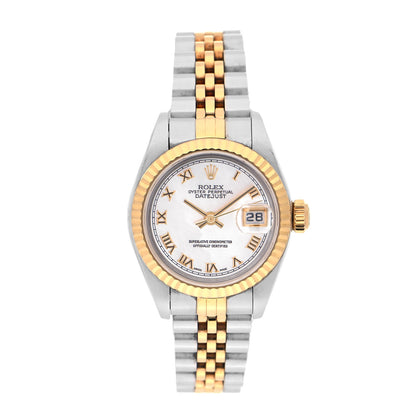 Rolex Stainless Steel 18K Yellow Gold 26mm Oyster Perpetual Datejust Watch White Roman 79173 1 of 4
