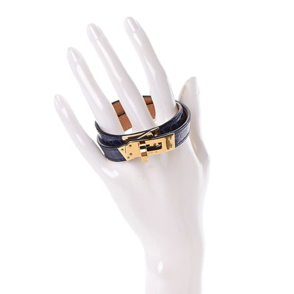 Hermes Shiny Alligator Kelly Double Tour Bracelet T3 Bleu Electrique 2 of 6