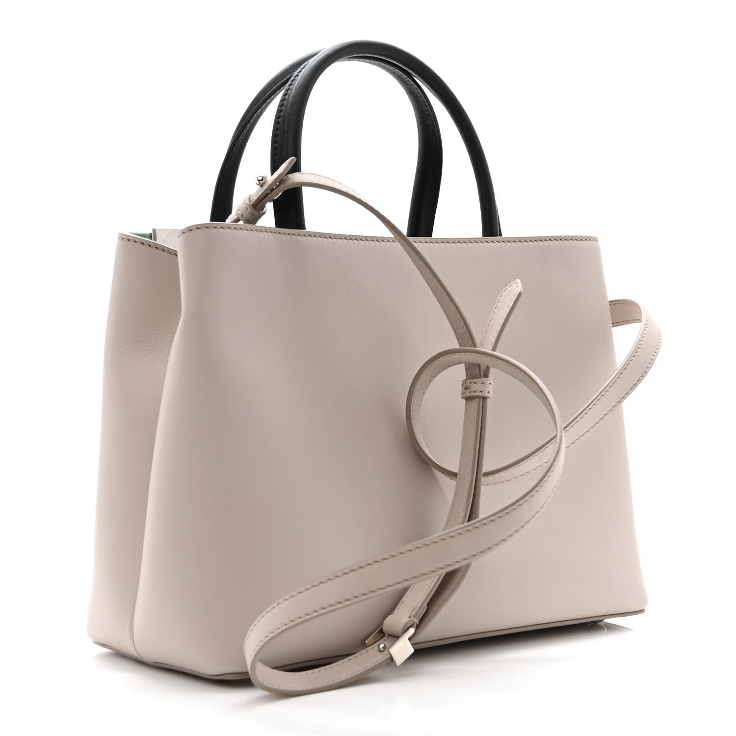 Fendi Vitello Dolce Fox Goat Bi-Color Sad Eyes Mirror Charm Petite 2Jours Tote Grigio Polvere Black 4 of 13