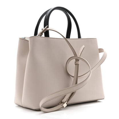 Fendi Vitello Dolce Fox Goat Bi-Color Sad Eyes Mirror Charm Petite 2Jours Tote Grigio Polvere Black 4 of 13