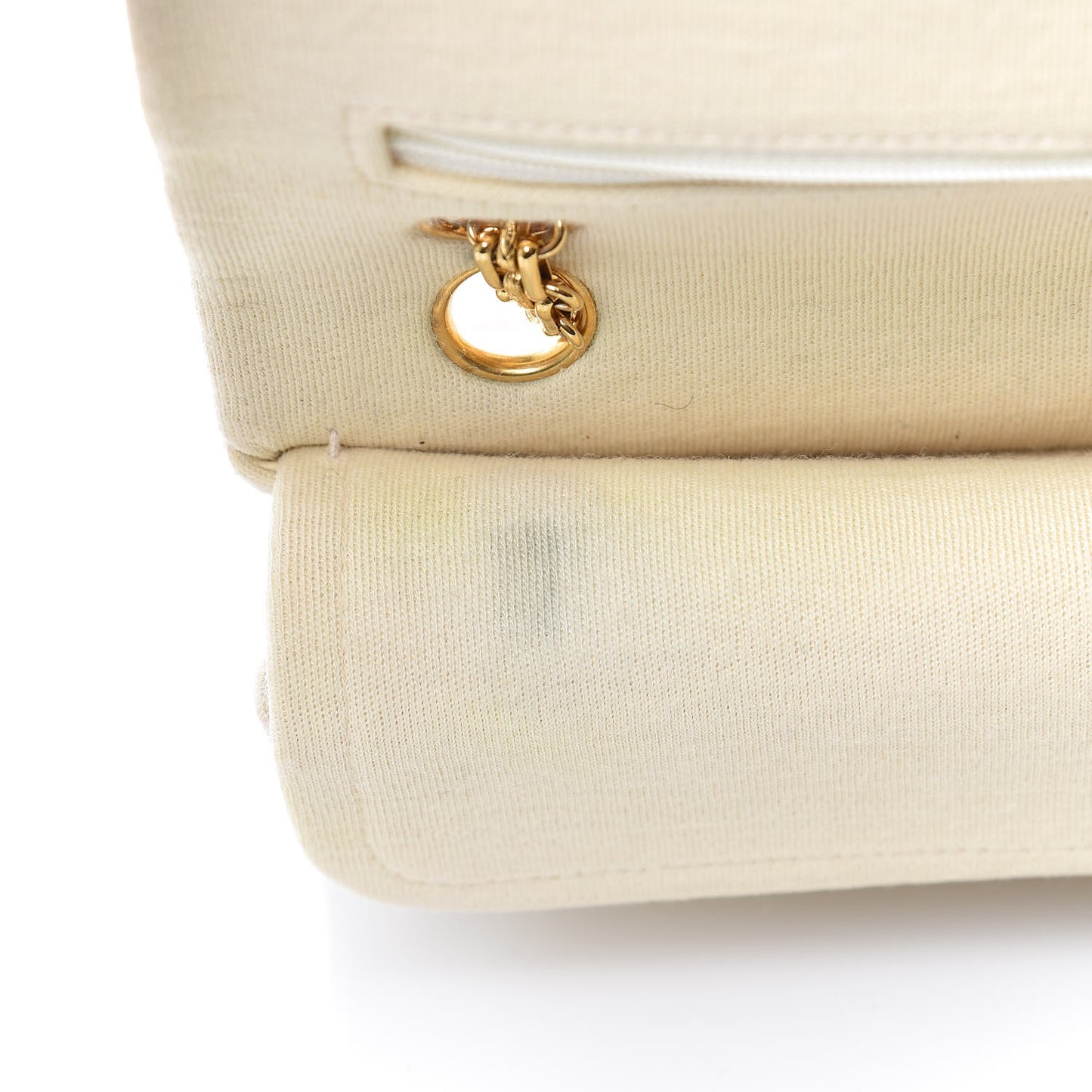 Jersey Quilted Small Bijoux Chain Double Flap Beige