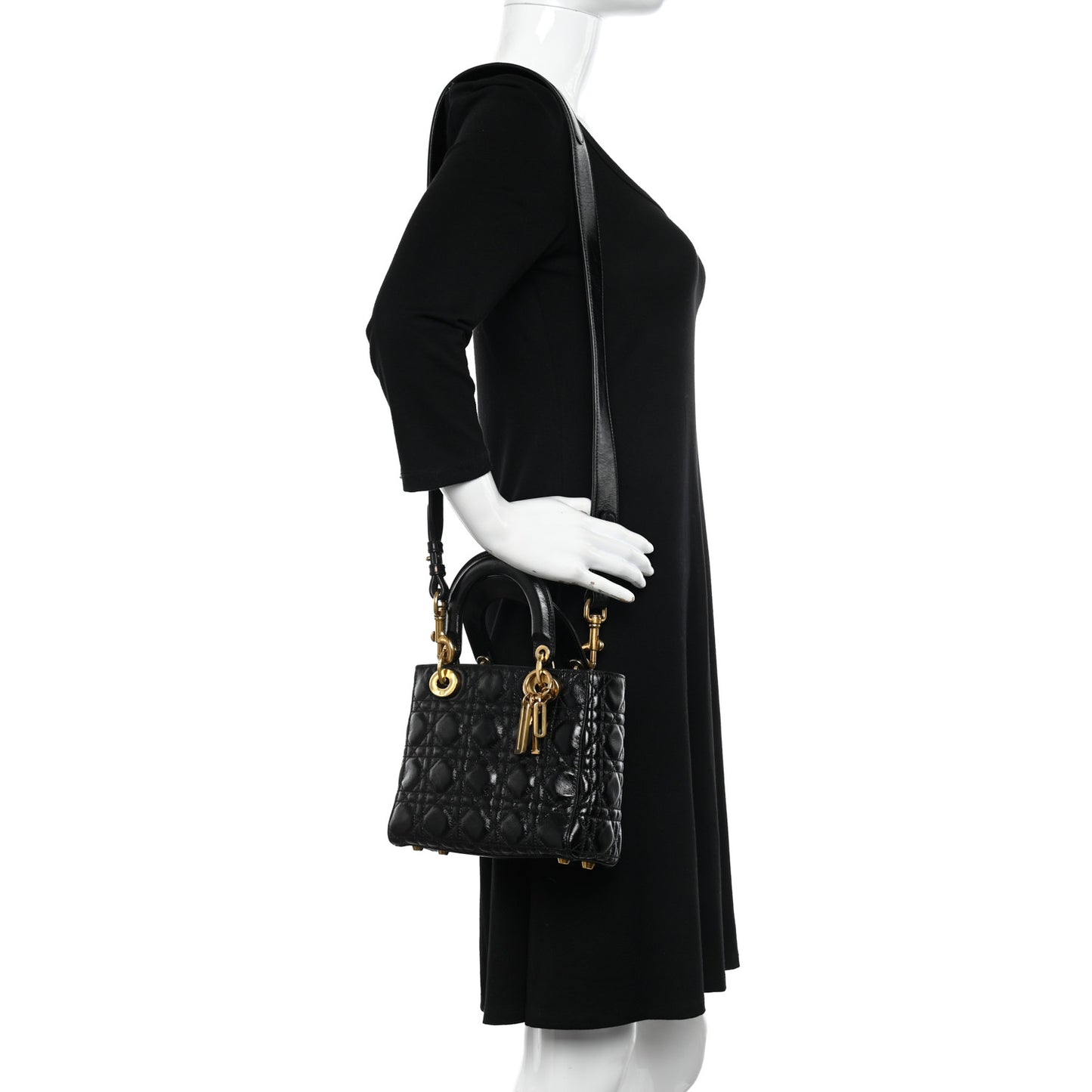 Crinkled Patent Cannage Small Lucky Badges My Lady Dior Black