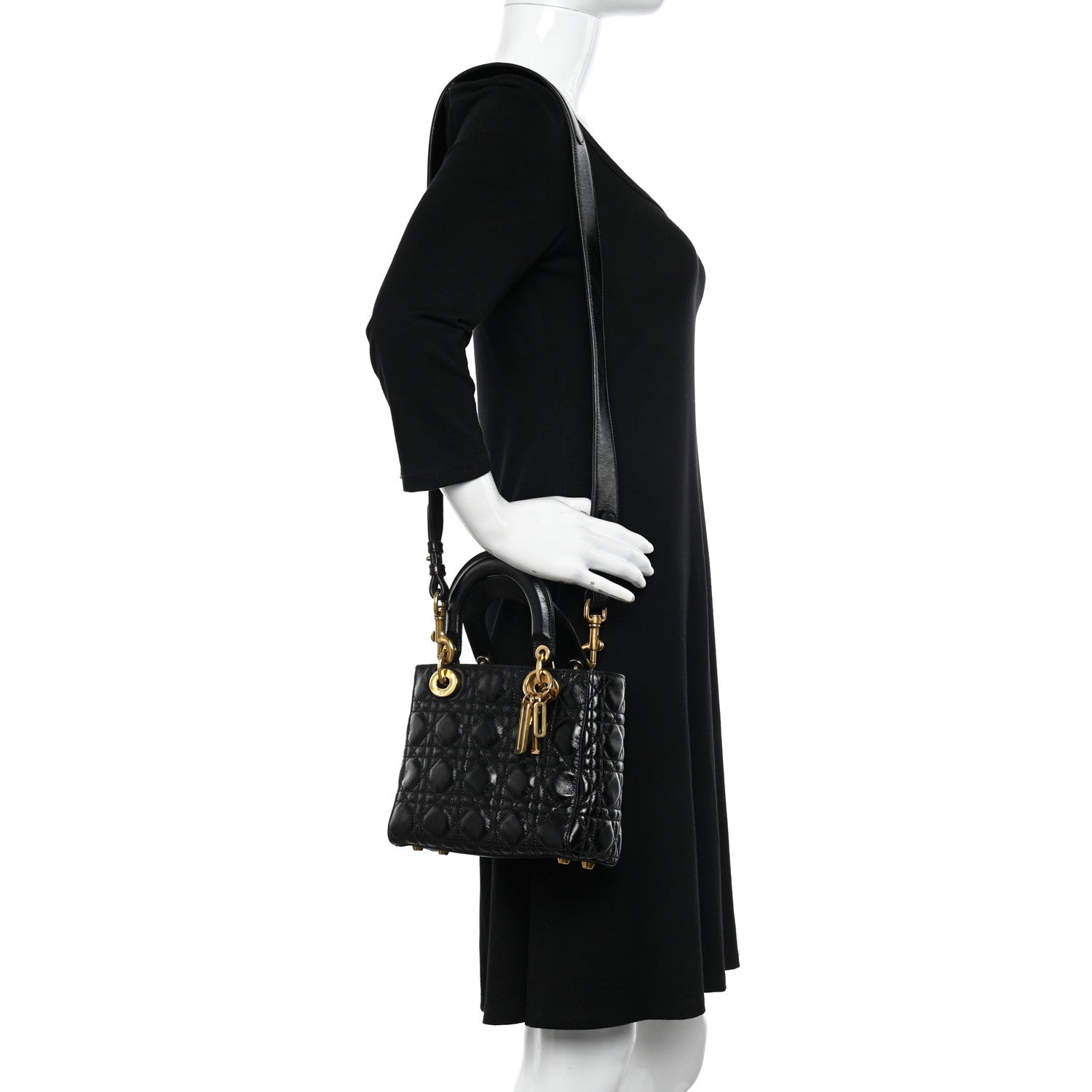 Christian Dior Crinkled Patent Cannage Small Lucky Badges My Lady Dior Black 2 of 11