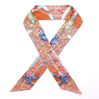 Hermes Silk Grand Manege Fleuri Twilly Orange Turquoise Gris 1 of 3