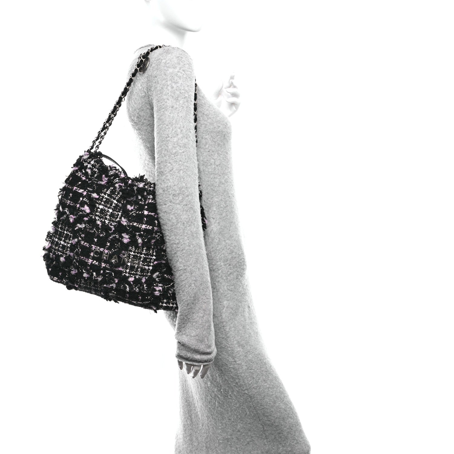 Chanel Tweed Sequin Quilted Chanel 22  Black Pink Multicolor 2 of 11