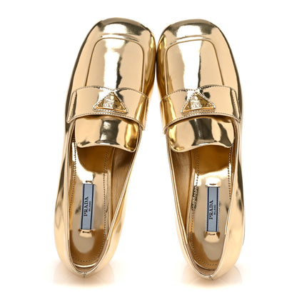 Prada Metallic Patent Metal Triangle Logo 45mm Loafer Pumps 38.5 Platino 2 of 11