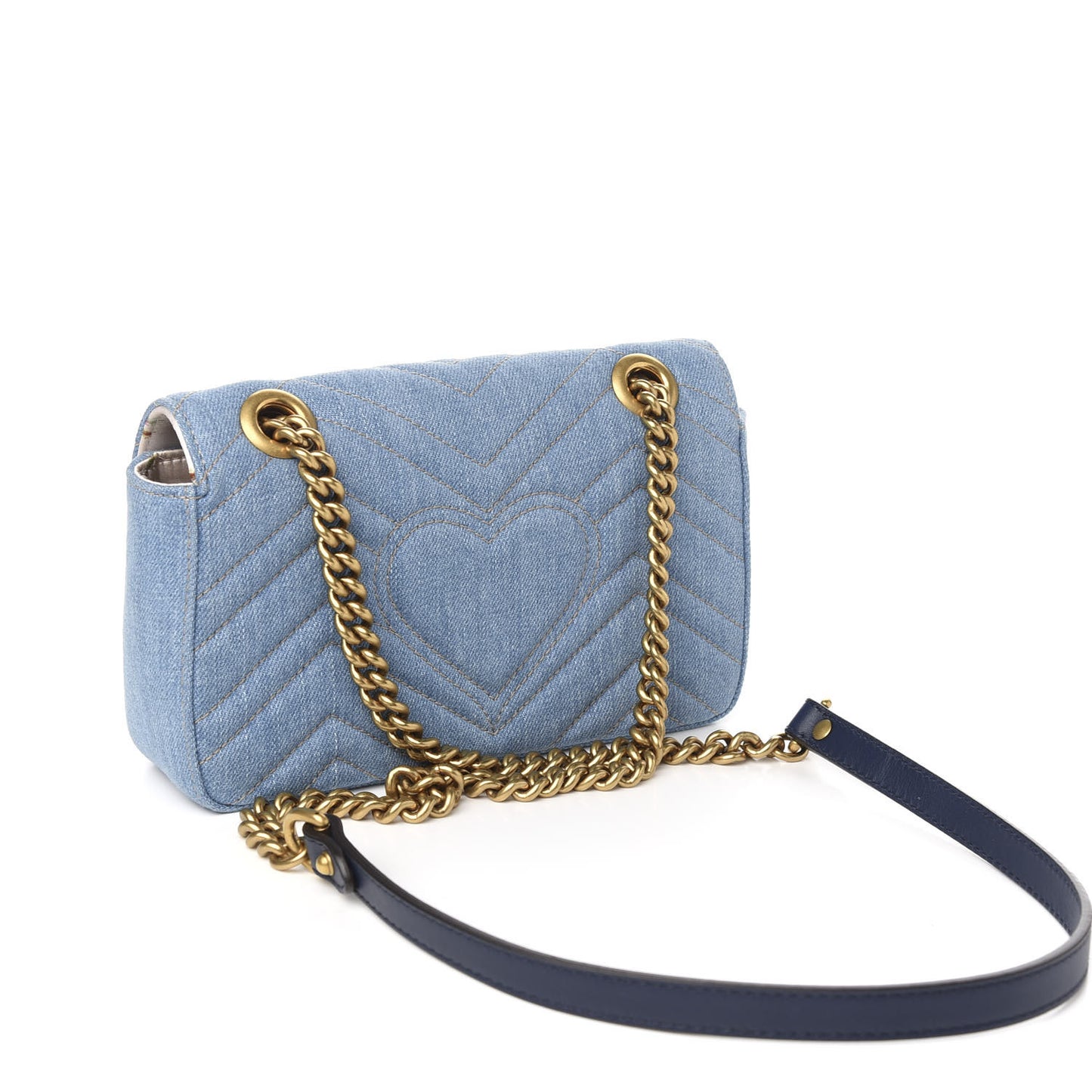 Denim Matelasse Mini Pearly GG Marmont Shoulder Bag Blue