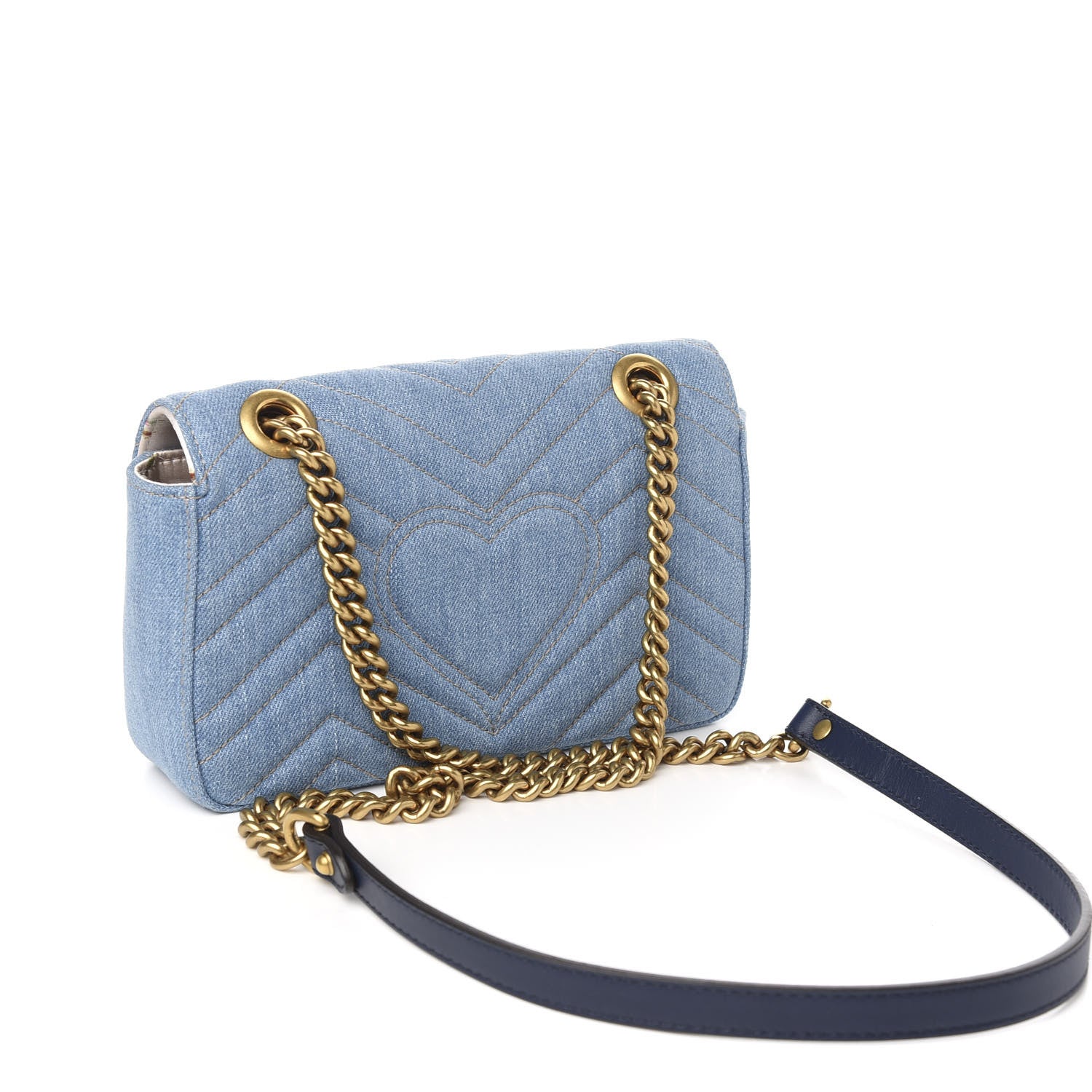 Gucci Denim Matelasse Mini Pearly GG Marmont Shoulder Bag Blue 2 of 9