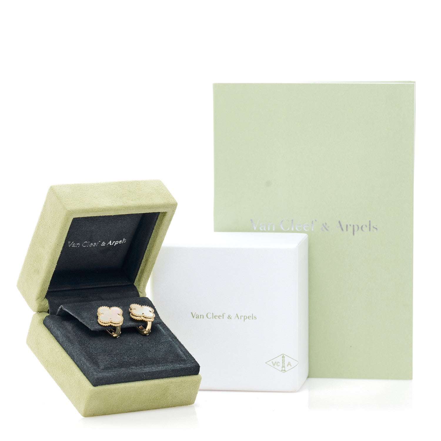 Van Cleef & Arpels 18K Yellow Gold Mother of Pearl Vintage Alhambra Earrings 5 of 5