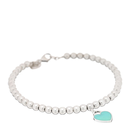 Tiffany Sterling Silver Enamel 4mm Return To Tiffany Heart Tag Bead Bracelet Blue 1 of 3