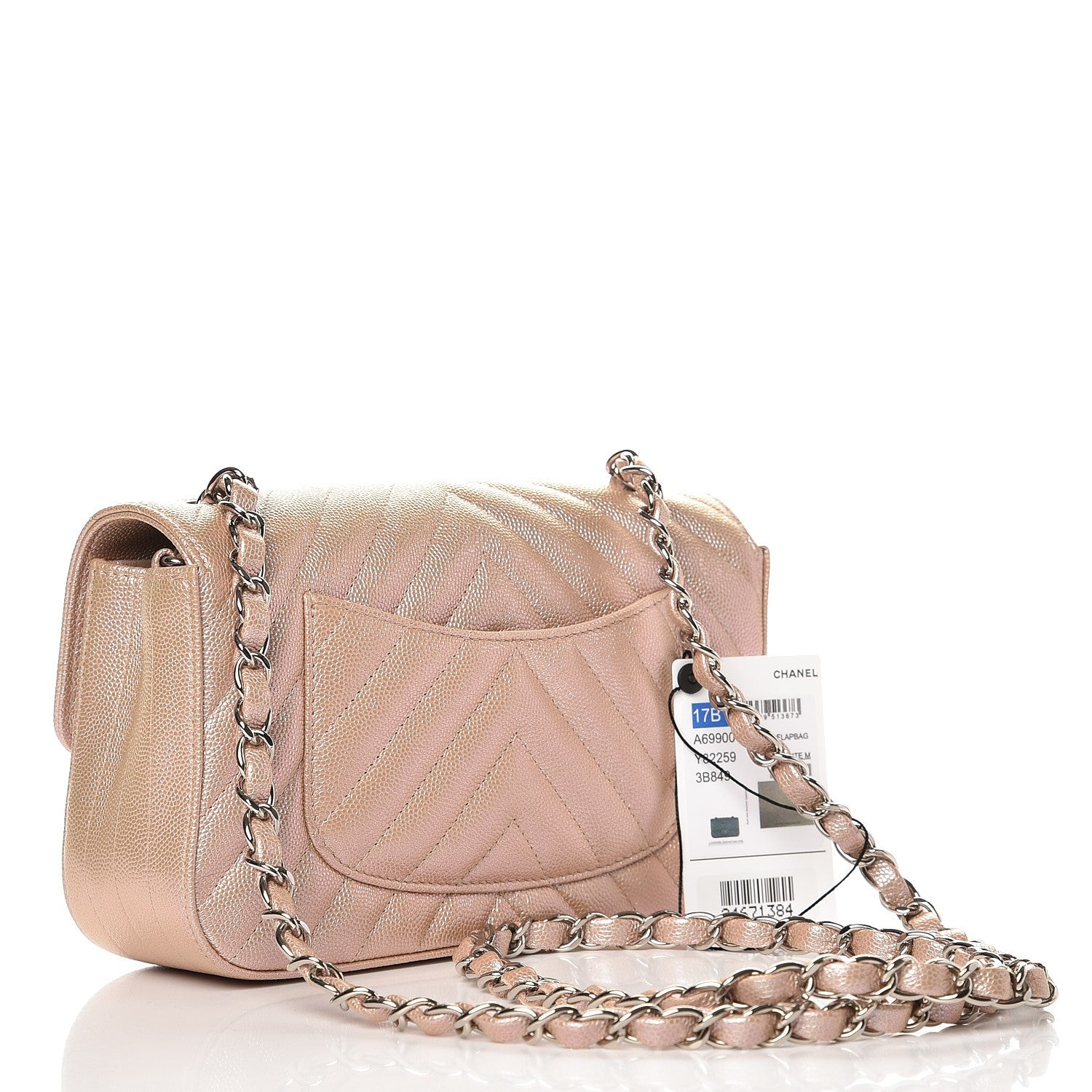 Chanel Iridescent Caviar Chevron Quilted Mini Rectangular Flap Light Gold 3 of 8