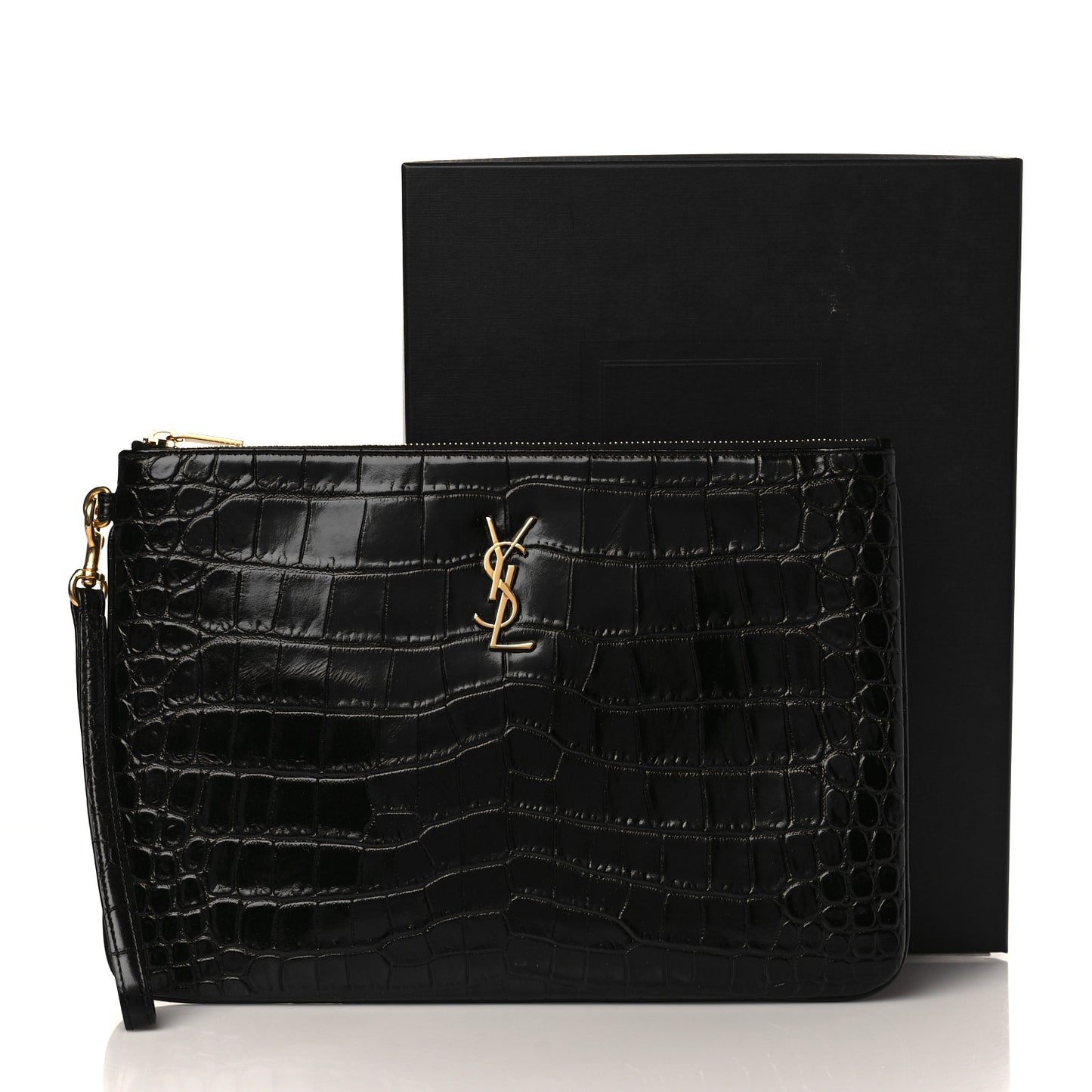 Calfskin Crocodile Embossed Cassandre Tablet Pouch Black