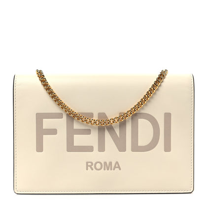 Fendi Vitello King Tamponato Logo Embossed Medium Wallet On Chain White Ice 1 of 6