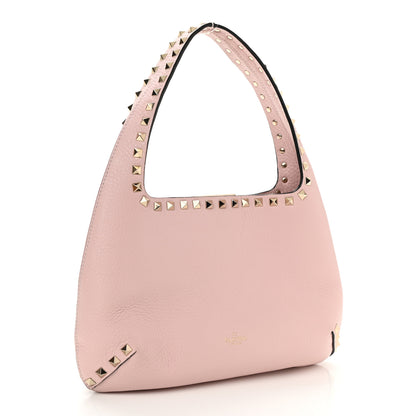 Valentino Garavani Pebbled Calfskin Small Rockstud Flip Lock Hobo Light Pink 3 of 7
