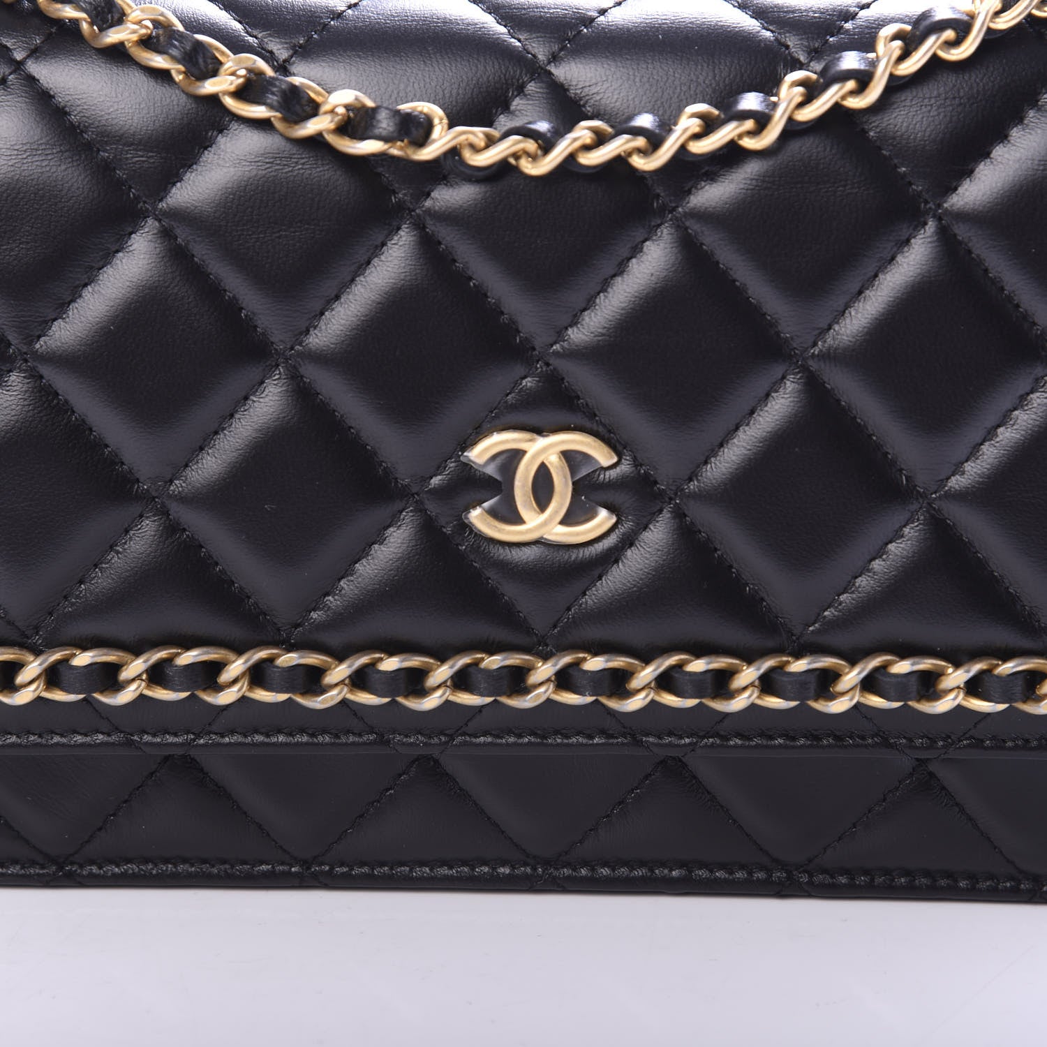 Chanel Lambskin Quilted Running Chain Wallet On Chain WOC Black 10 of 13