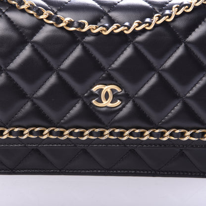 Chanel Lambskin Quilted Running Chain Wallet On Chain WOC Black 10 of 13