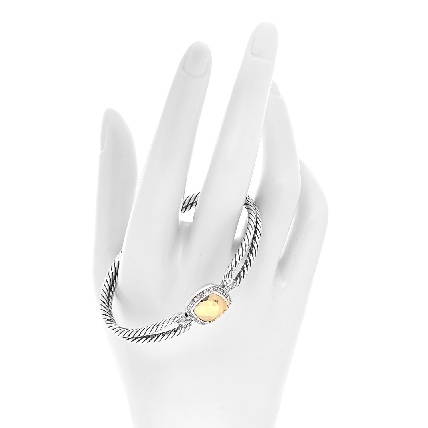 David Yurman Sterling Silver 18K Yellow Gold Diamond Albion Cable Bracelet 2 of 4