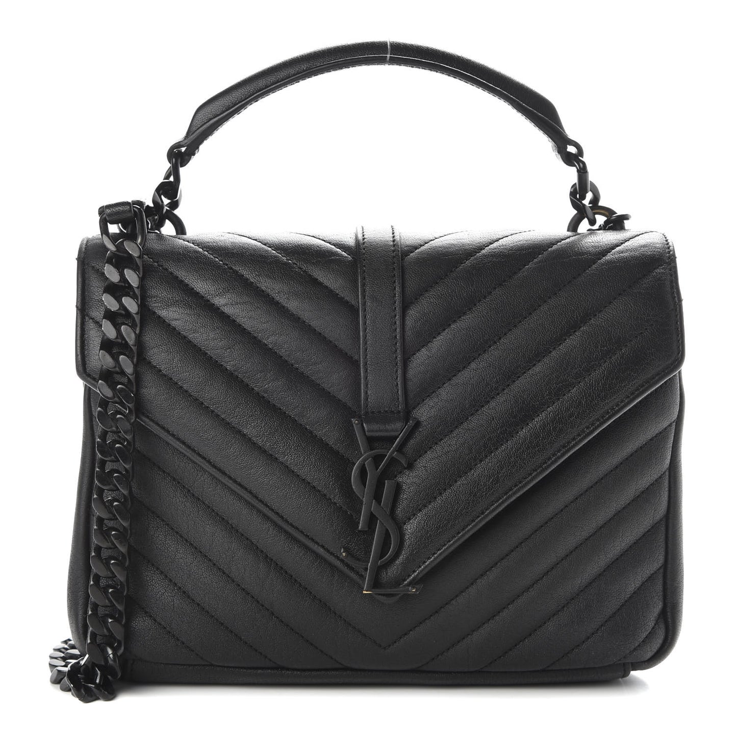 Sheepskin Matelasse Chevron Monogram Monochrome Medium College Bag Black