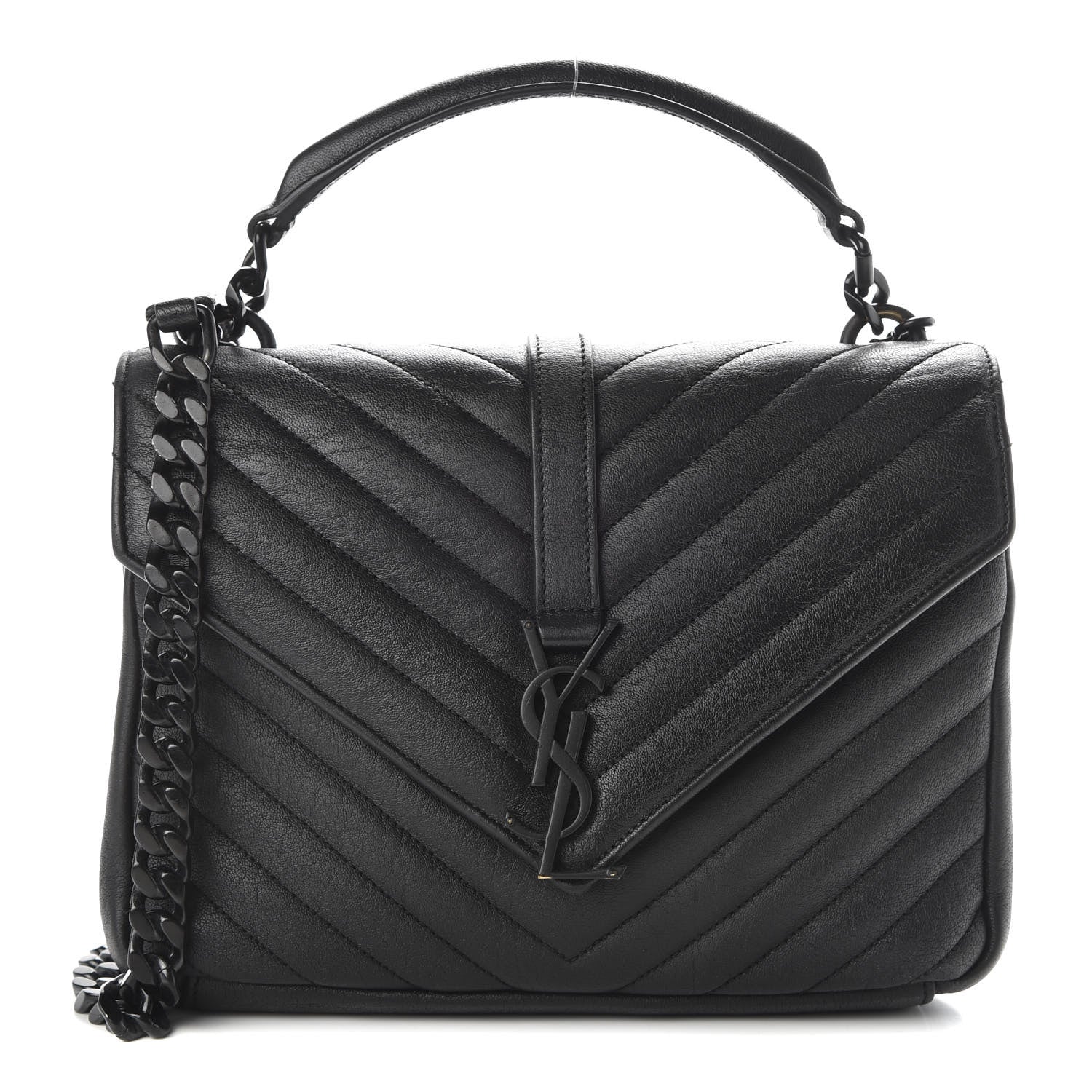 Saint Laurent Sheepskin Matelasse Chevron Monogram Monochrome Medium College Bag Black 1 of 12