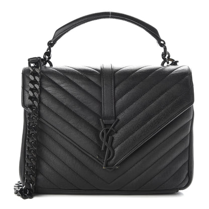 Saint Laurent Sheepskin Matelasse Chevron Monogram Monochrome Medium College Bag Black 1 of 12