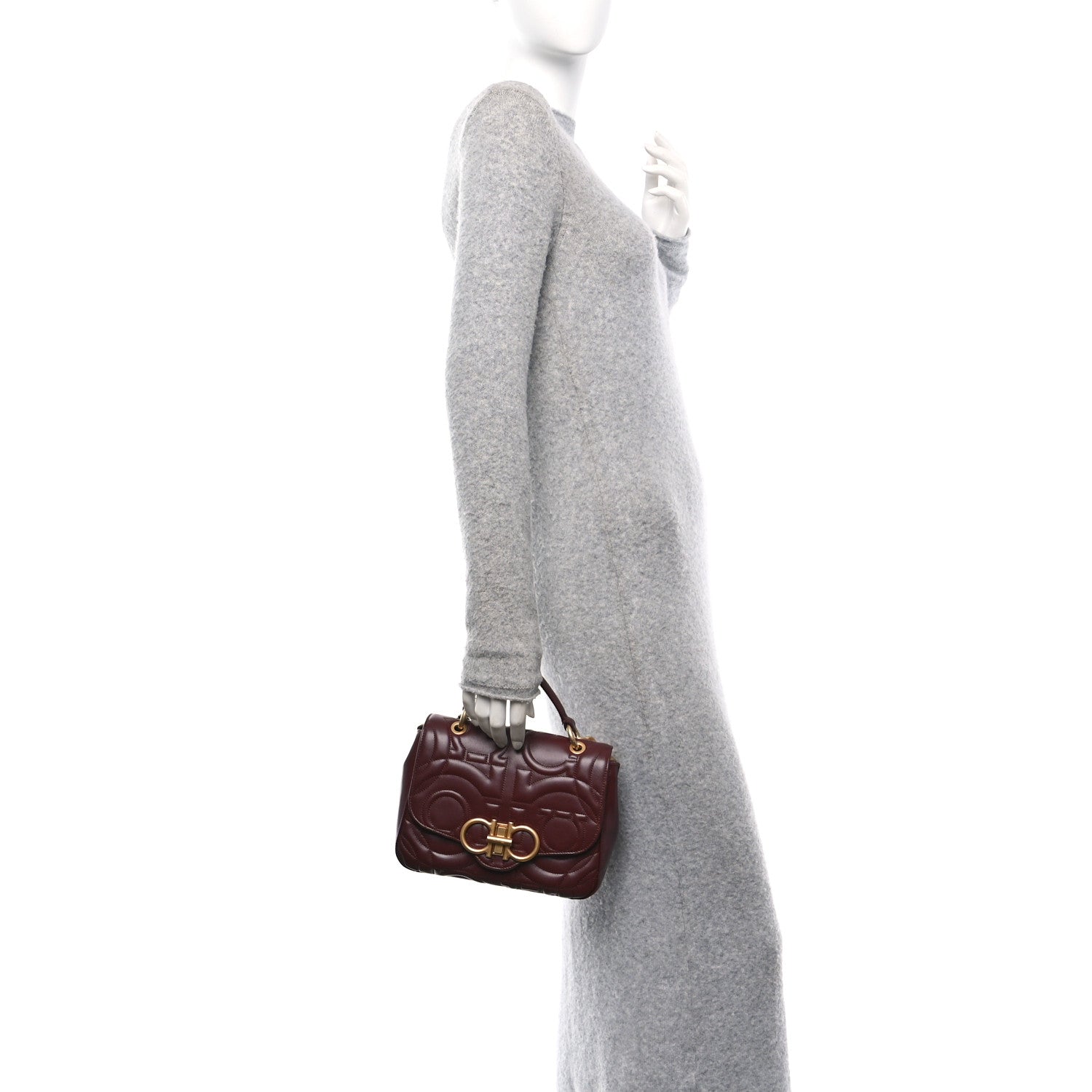 Salvatore Ferragamo Calfskin Quilted Gancini Small Top Handle Flap Bag Burgundy 2 of 11