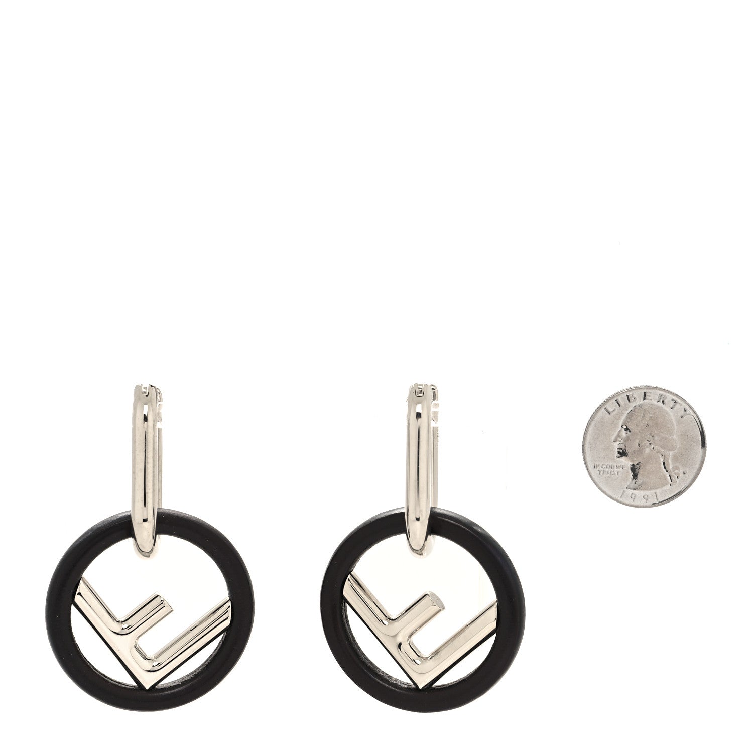 Fendi Metal Lambskin F is Fendi Hoop Drop Earrings Brown Silver 2 of 4