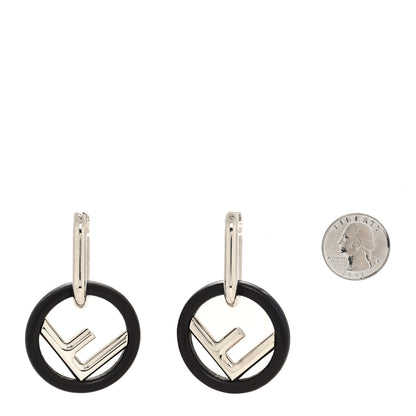 Fendi Metal Lambskin F is Fendi Hoop Drop Earrings Brown Silver 2 of 4