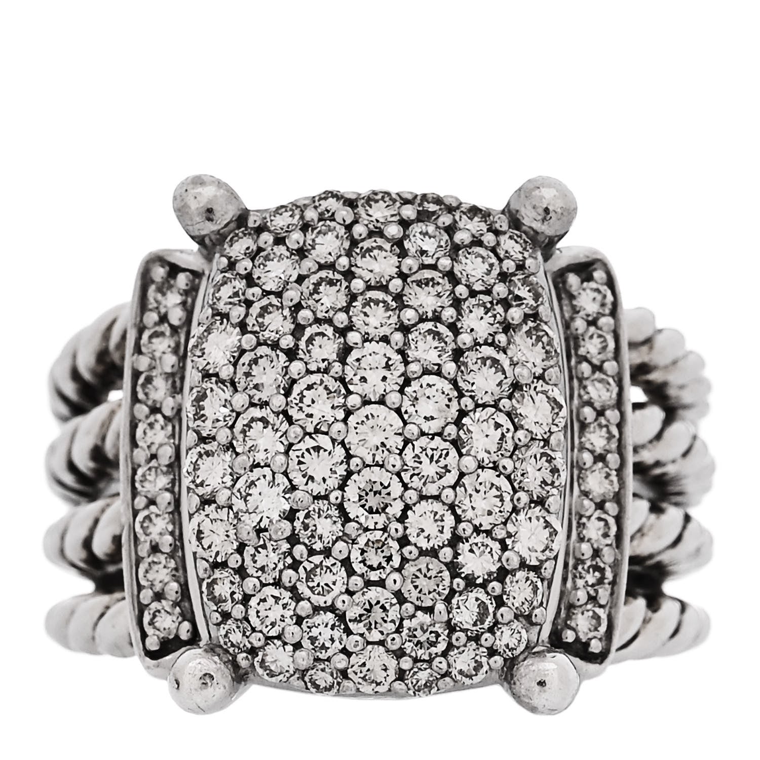 David Yurman Sterling Silver Diamond 16mm Wheaton Ring 54 7 1 of 6