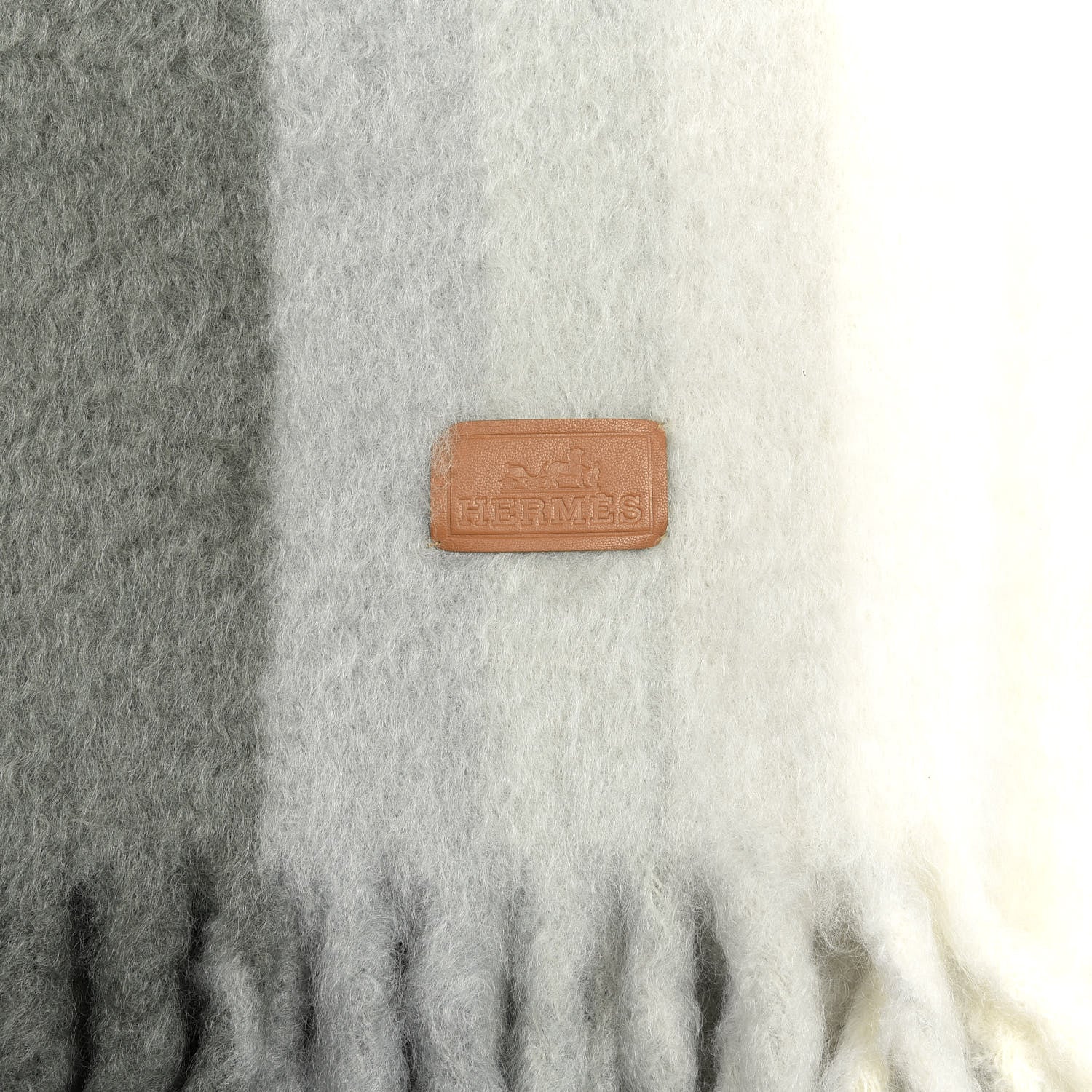 Hermes Mohair Wool Rayre Ombre Plaid Throw Blanket Galet Argile 2 of 4