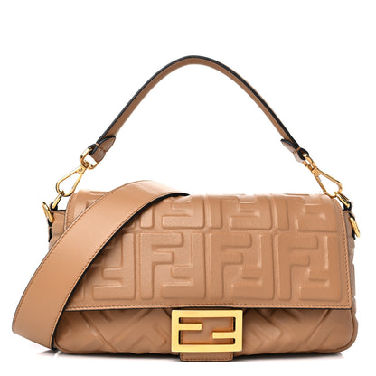 Fendi Nappa FF 1974 Embossed Baguette Miele Scuro 1 of 14