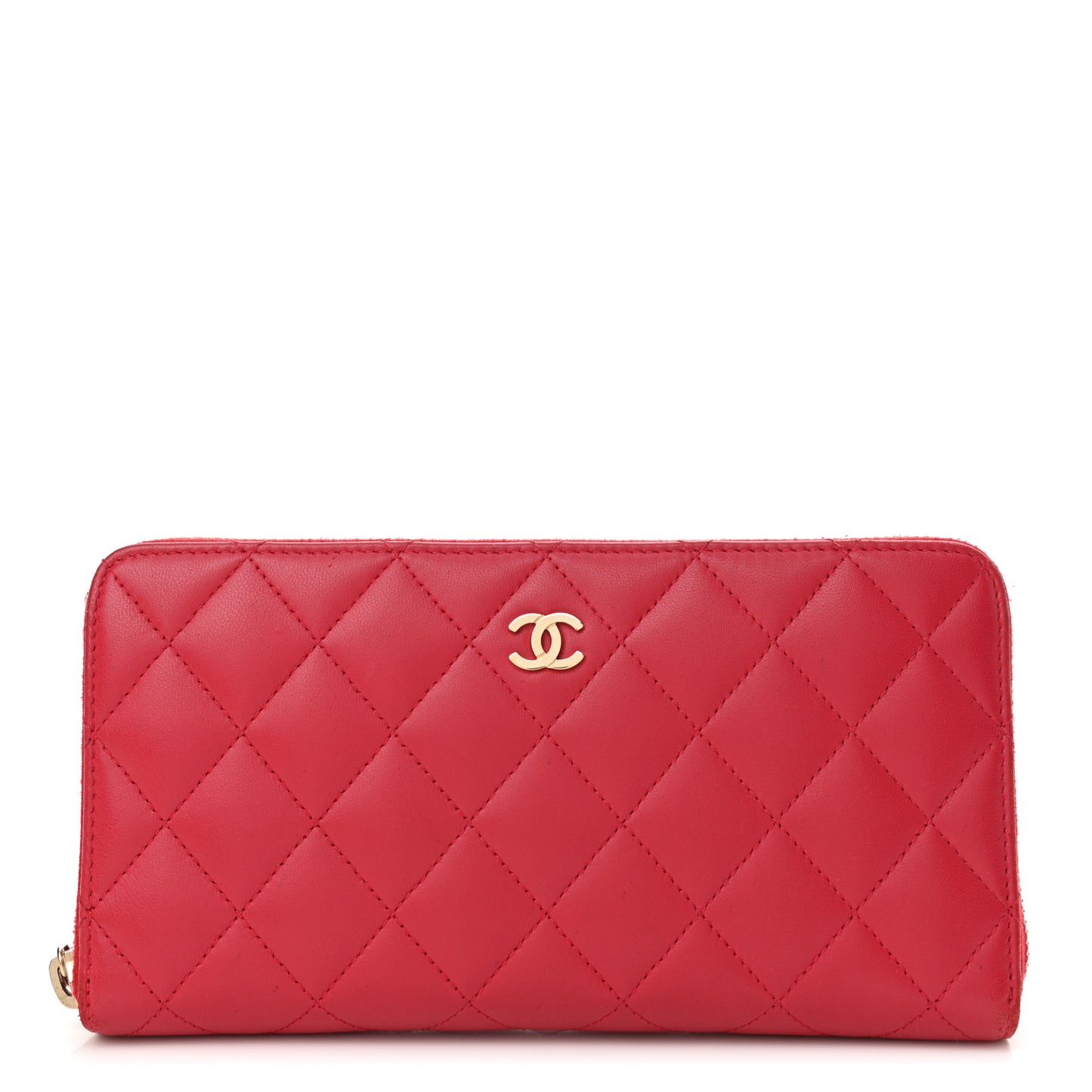 Lambskin Quilted Large Gusset Zip Around Wallet Red