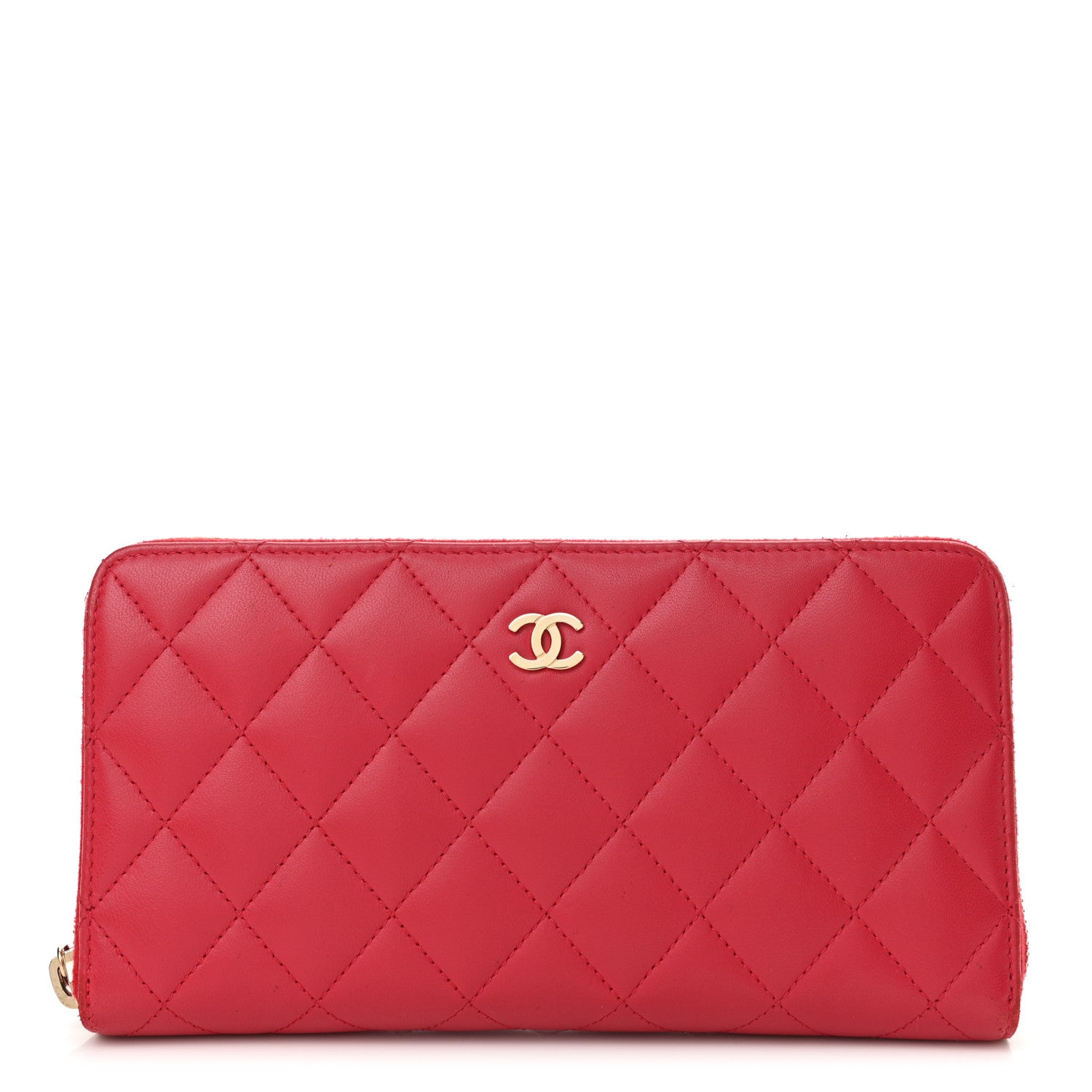 Chanel Lambskin Quilted Large Gusset Zip Around Wallet Red 1 of 8