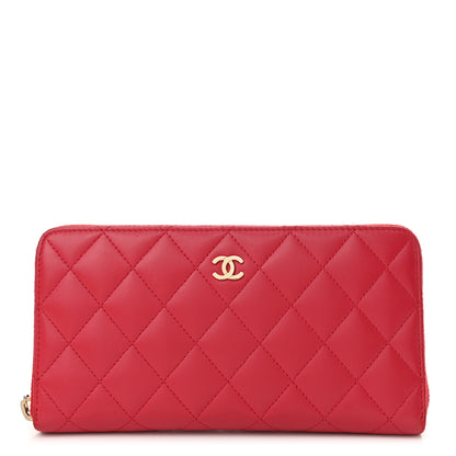 Chanel Lambskin Quilted Large Gusset Zip Around Wallet Red 1 of 8