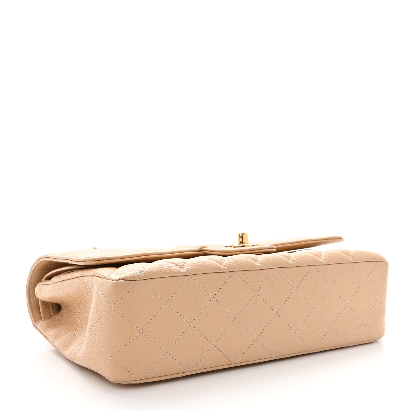 Caviar Quilted Medium Double Flap Beige