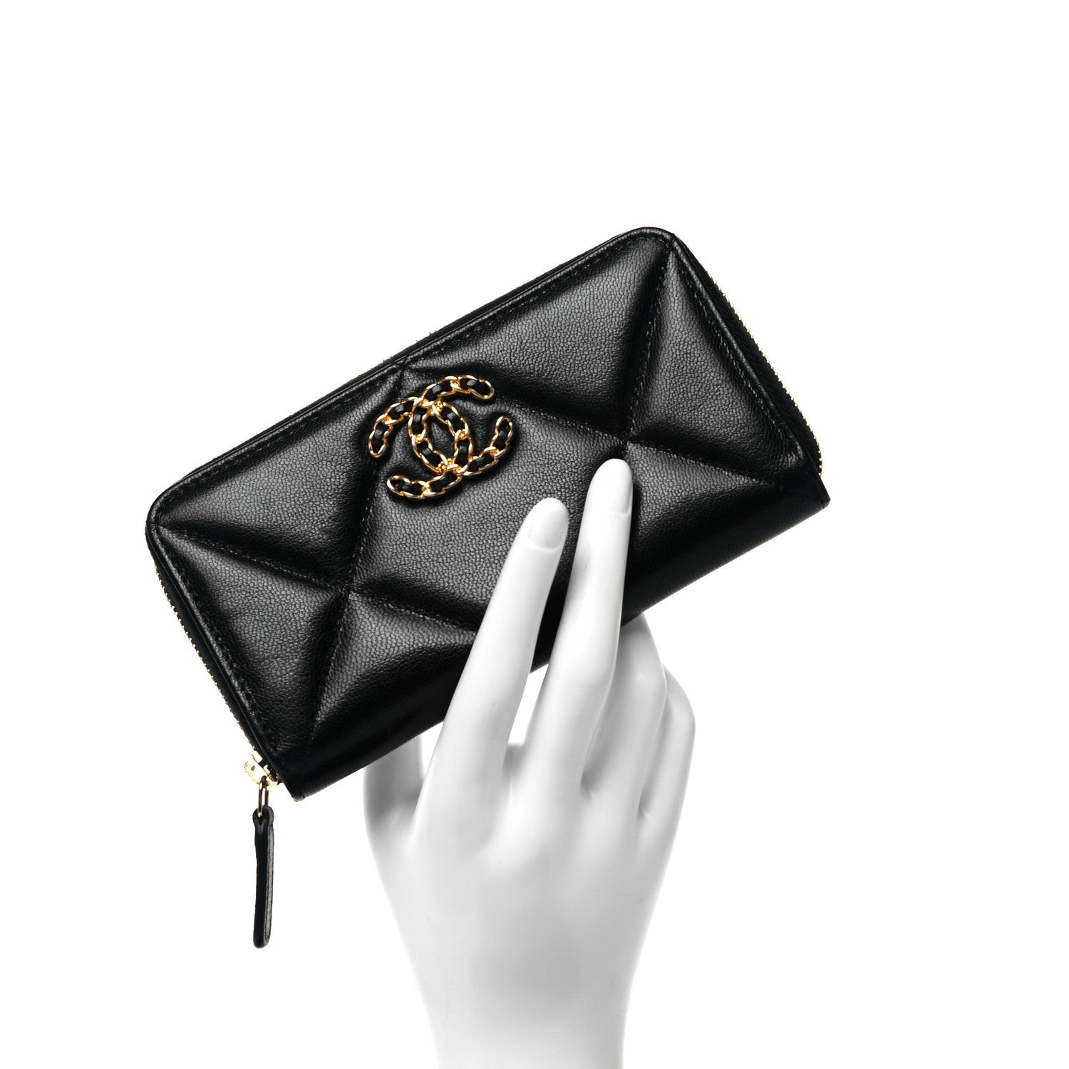 Chanel Shiny Goatskin Quilted Chanel 19 Long Zipped Around Wallet Black 2 of 9