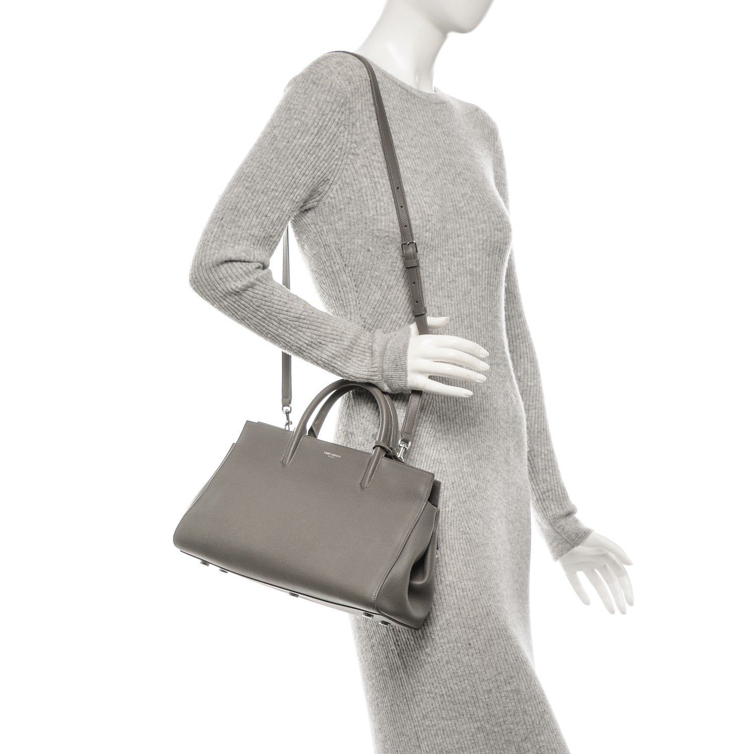 Saint Laurent Grained Calfskin Small Rive Gauche Cabas Fog 2 of 8